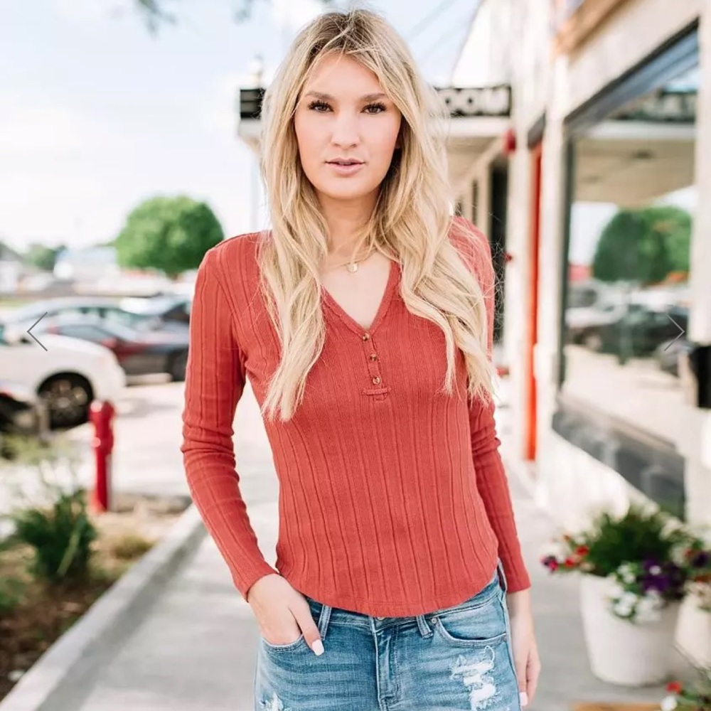 NWOT White Crow - Burnt Orange Henley Top